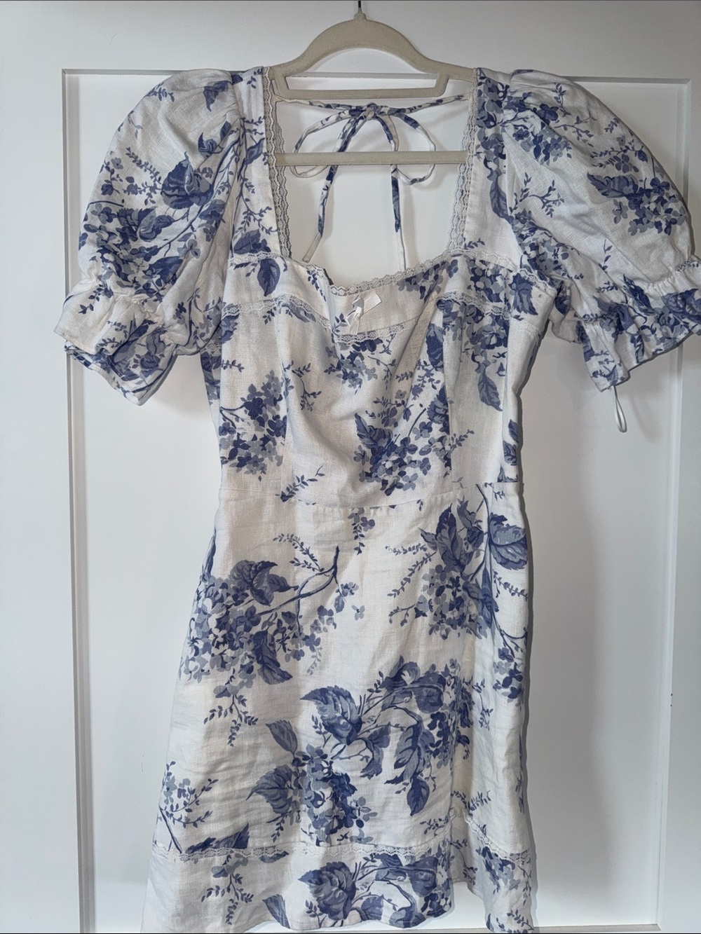 Reformation Blue Floral Puff-Sleeve Mini Dress